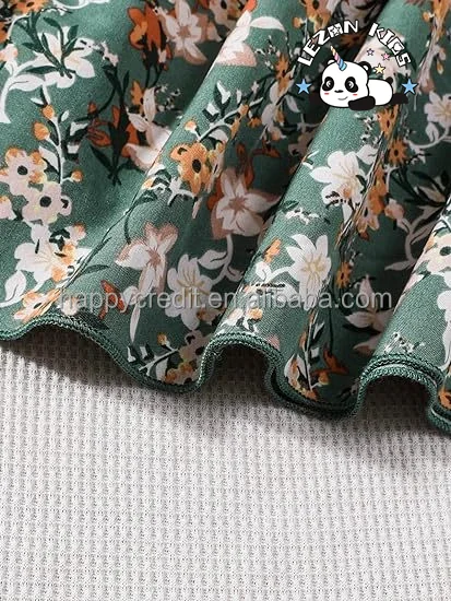 LEZONKIDS - 2024 Hot Sale Ruffle Trim Sleeveless Round Neck Floral Print A Line Short Dress for girls